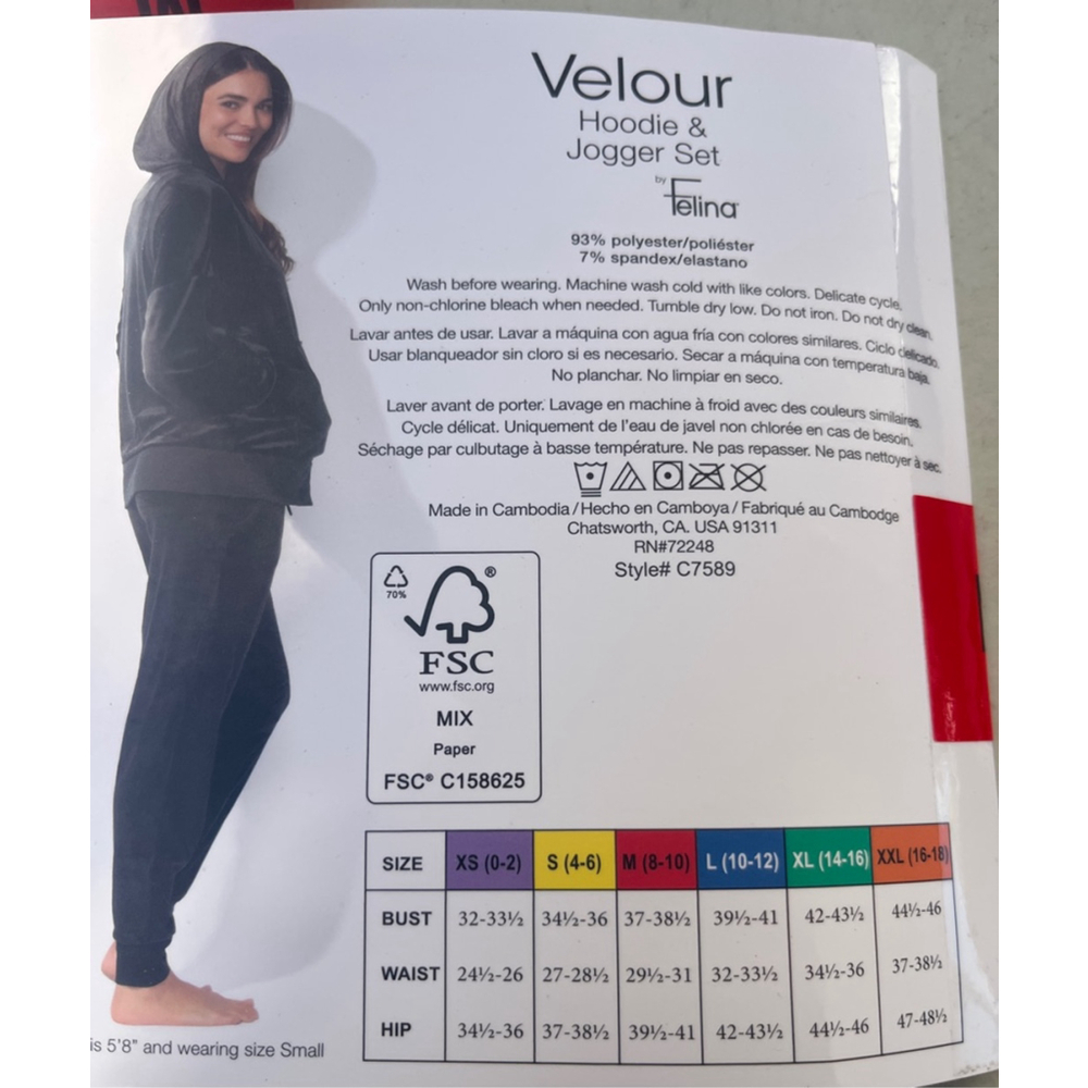 Women's Felina Black Velour Hoodie & Jogger Set Set NWT Woman’s medium - Picture 2 of 6